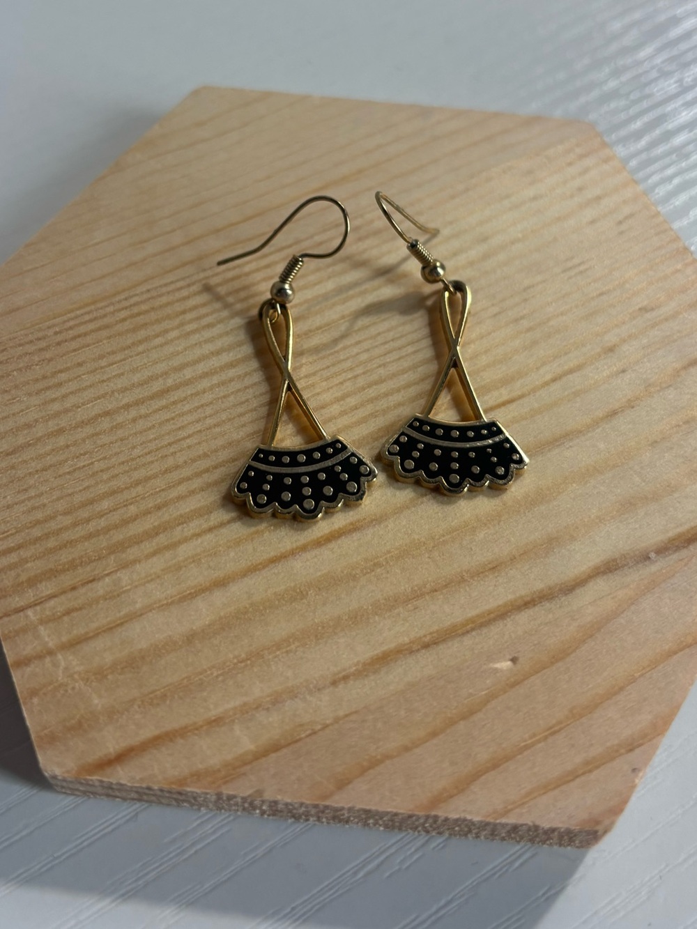 Gold and Black Fan Drop Earrings
